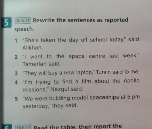 Rewrite the sentences as reported speech