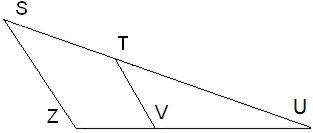 Известно, что ΔVUT подобен ΔZUS и коэффициент подобия k= 0,5. 1. Если SU= 6,5, то TU= . 2. Если UV=