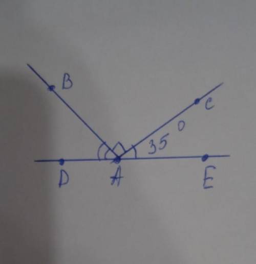 На рисунке АВ перпендикулярно АС, угол ЕАС=35°. Градусная мера угла DAC равна: 1)55° 2)125°3)45° 4)1