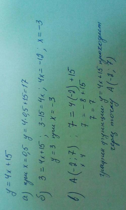 Функция задана формулой у = 4х + 15. Определите: а) значение у, если х = 0,5; б) значение х, при ко