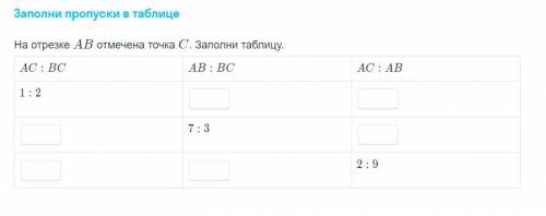 На отрезке АВ отмечена точка С. Заполни таблицу.