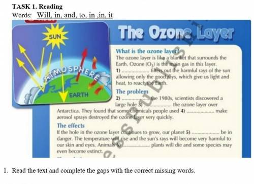 нужно прочитать текст и вставить пропущенные слова(на верху написанны слова)​