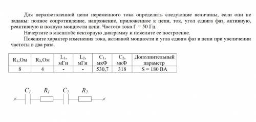 Для неразветвленной цепи переменного тока определить следующие величины, если они не заданы: полное