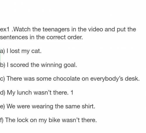 Ex1.Watch the teenagers in the video and put the sentences in the correct order. a) I lost my catb)
