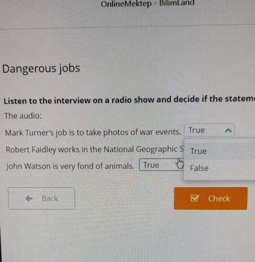 Dangerous jobs Listen to the interview on a radio show and decide if the statement are True orThe au