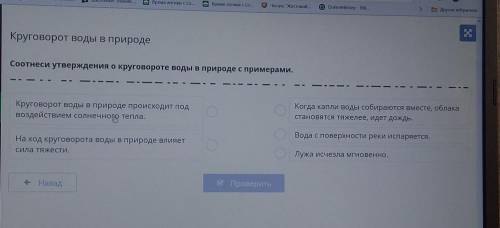 Круговорот воды в природе Соотнеси утверждения о круговороте воды в природе с примерами.Когда капли