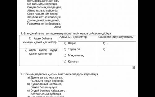 1. Өгенде айтылатын адамның қасиеттерін өзара сәйкестендірініз. 1) Адам бойына Адамның қасиеттері Са