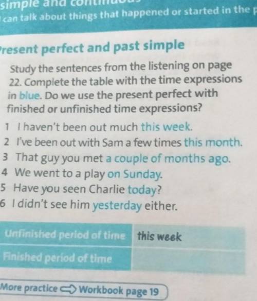 Present perfect and past simple 1 Study the sentences from the listening on page22. Complete the tab