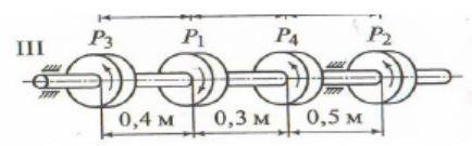 Для стального вала построить эпюру крутящих моментов; определить диаметр вала на каждом участке и по