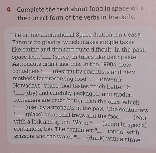 Complete the text about food in space with the correct form of the verbs in brackets.​