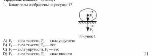 Какие силы изображены на рисунке 1? Рисунок 1F1 — сила тяжести, F2 — сила упругостиF1 — сила тяжести