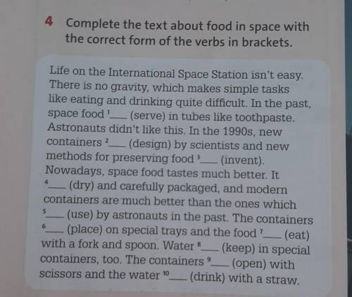 4 Complete the text about food in space with the correct form of the verbs in brackets.Life on the I