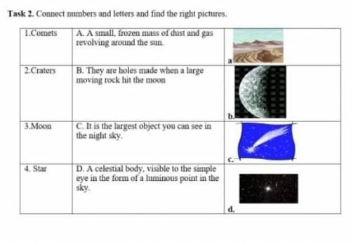 Task 2. Connect numbers and letters and tind the right pictures.​