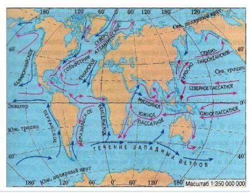 Используя карту определи холодное течение Варианты ответа:ПеруанскоеБразильскоеГольфстримКуросиоПасс