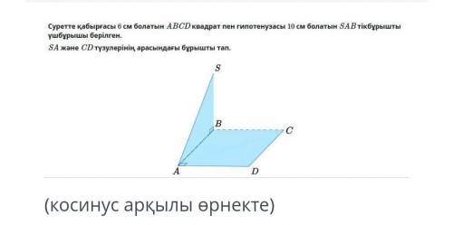 Можно с объяснениеми На рисунке показан квадрат АВСD со стороной 6 см и прямоугольный треугольник SA