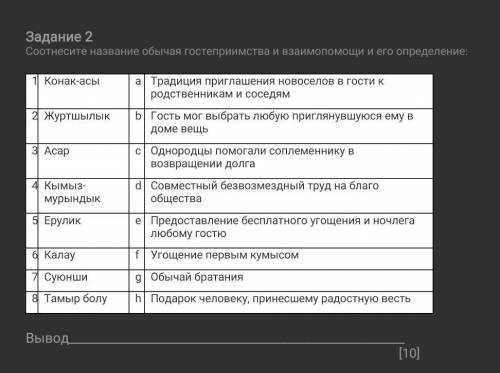 Задание 2Соотнесите название обычая гостеприимства и взаимо и его определение:​