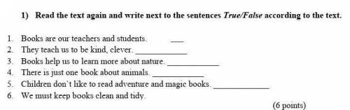 1) Read the text again and write next to the sentences True/False according to the text.  1. Books a