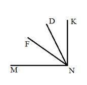 Из вершины прямого угла MNK (см рис.) проведены два луча ND и NE так, что ∠MND = 64°, ∠KNF = 48°. Вы