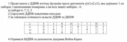 плз Представити у ДДНФ логічну функцію трьох аргументів y(x3,x2,x1), яка дорівнює 1 на наборах з виз