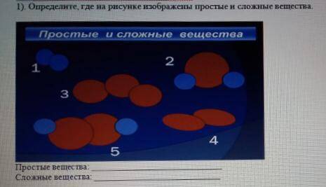 1). Определите, где на рисунке изображены простые и сложные вещества. Простые и сложные вещества 2 1