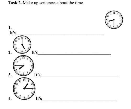 Task 2. Make up sentences about the time. 1. It’s 2. It’s 3. It’s 4. It’s картинка есть