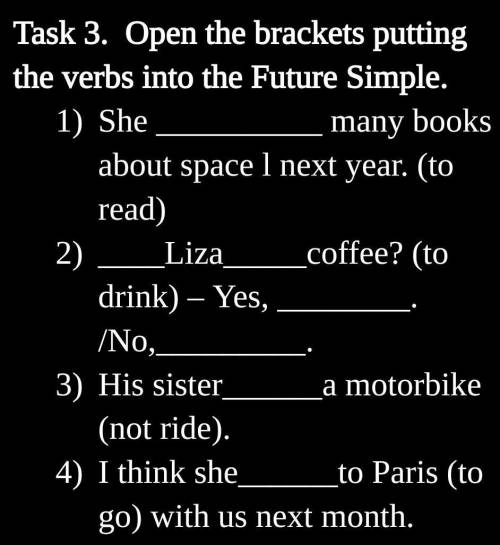 Task 3.  Open the brackets putting the verbs into the Future Simple. She many books about space l n