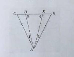 На рисунке АВ=АС и угол 1 равен углу 2. Докажите, что угол 3 равен углу4, если угол пожауйста!​