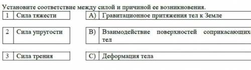 Установите соответствие между силой и причиной ее возникновения​