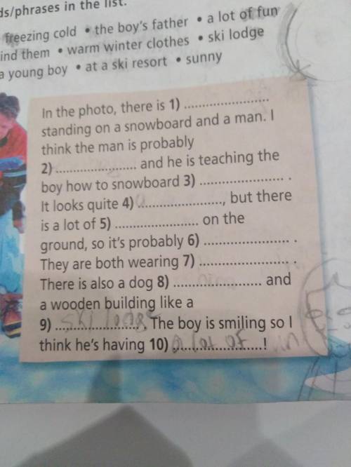 сделать описание картины по английскому языку. Картина где мальчик на сноуборде пример.