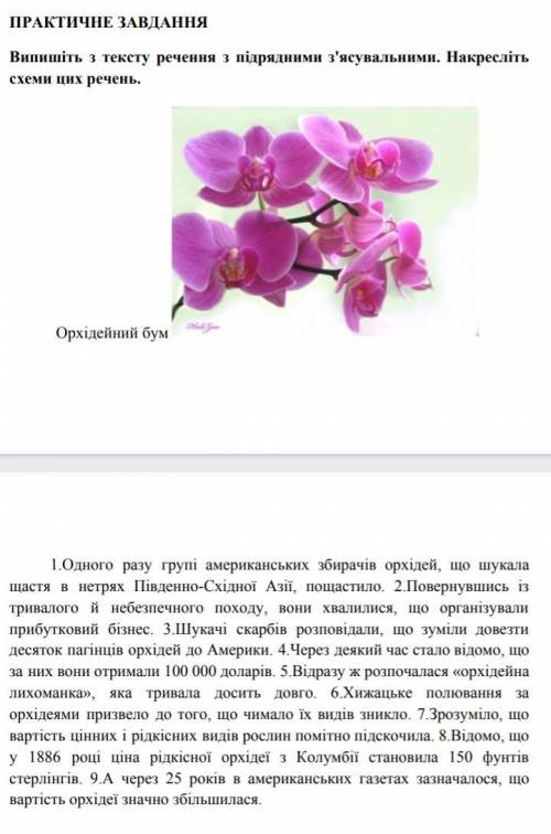 Практичне завдання з української мови. Випишіть з тексту речення з підрядними зясувальними накресліт