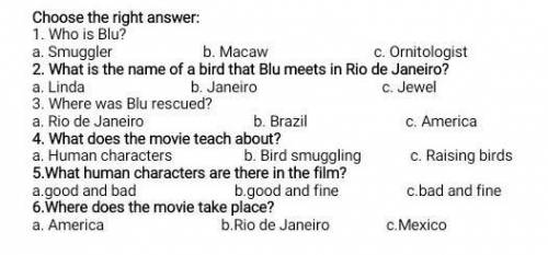 Прочитайте текст и ответьте на вопросы на закреплённой картинке. Rio is a 3D cartoon movie that take