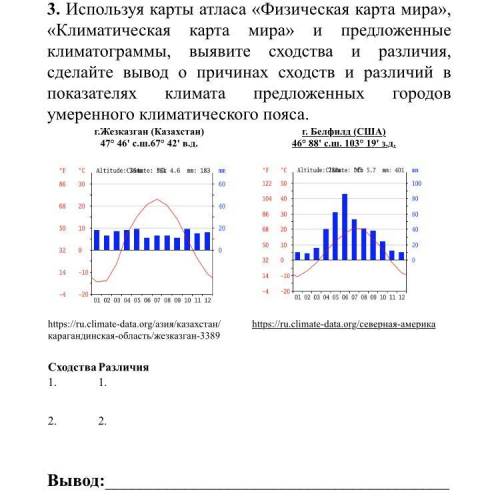 Используя карты атласа «Физическая карта мира», «Климатическая карта мира» и предложенные климатогра