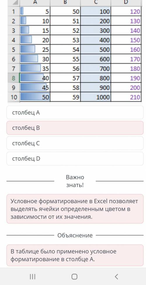 Моделирование процессов в электронных таблицах. Урок 3 В каком столбце применили условное форматиров