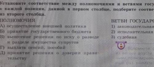 Установите соответствие между полномочиями и ветвями государственной власти: каждой позиции данной в