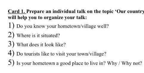 card 1. prepare an individual talk on the topic our countryside the following questions will help