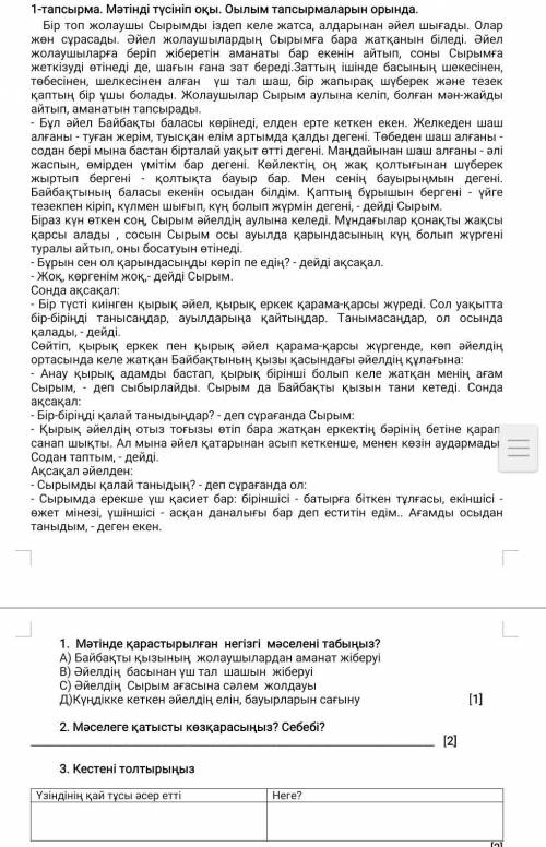 4. Үзінді оқығаннан кейін қандай қортынды жасар едіңіз?2-тапсырма. Сұрақтарға жауап беріңіз.1. Елімі