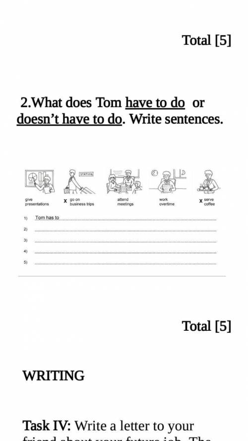 2.What does Tom have to do or doesn’t have to do. Write sentences.