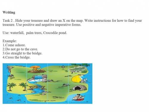 Writing Task 2. Hide your treasure and draw an X on the map. Write instructions for how to find yot
