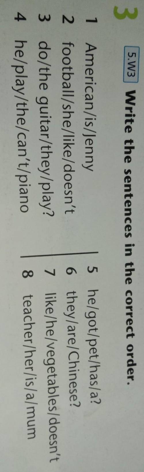 3 5.W3 Write the sentences in the correct order​