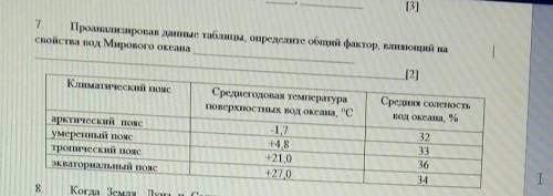 Проанализировав данные таблицы, определите общий фактор, влияющий на свойства вод Мирового океана​