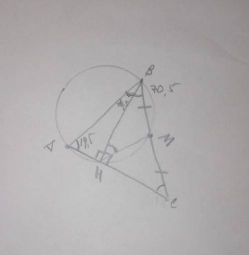 В остроугольном треугольнике ABC проведена высота BH известно что окружность описанная около треугол