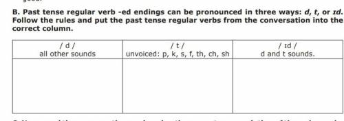 B. Past tense regular verb -ed endings can be pronounced in three ways: d. c. or rd. Follow the rule