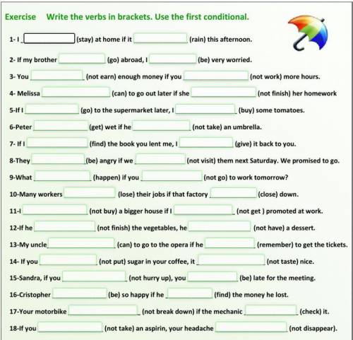 Exercise write the verbs in brackets.use the first conditional(упражнение запишите глаголы в скобках