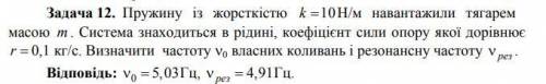 Пружину с жесткостью k = 10 Н / м нагрузили грузиком массой m. Система находится в жидкости, коэффиц