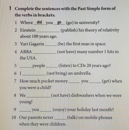 1 Complete the sentences with the Past Simple form of the verbs in brackets.1 Where did you_go (go)