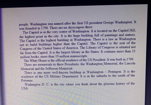 12. Прочитайте и переведите текст. ответьте на вопрос: What is there in the Capitol? Вашингтон. Ваши