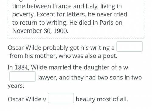 After completing school, Wilde moved to London and continued to write. He also began to lecture, mea