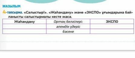 Салыстыр ! » . « Жаһандану » және « Экспо » ұғымдарына бай ланысты салыстырмалы кесте жаса