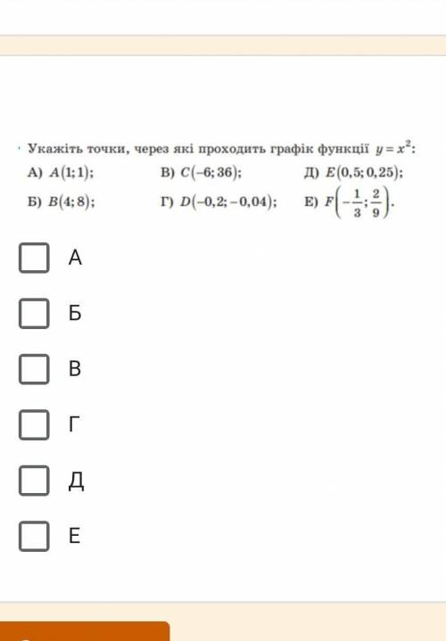 Укажите точки через которые проходит график функции y=x^2​