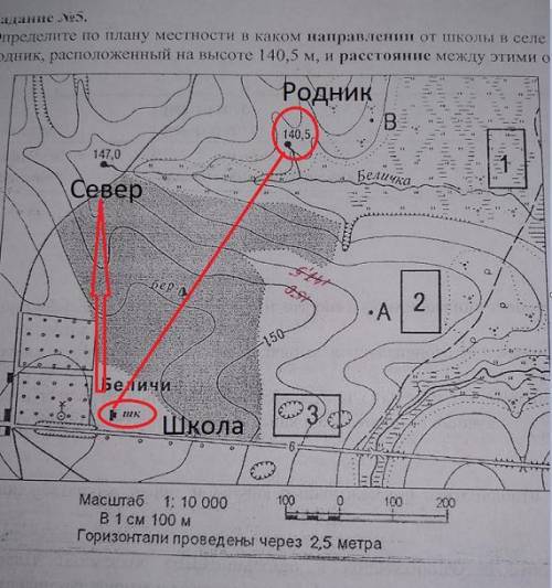 Определите по плану местности в каком направлении от школы а селе Беличи находится родник, расположе